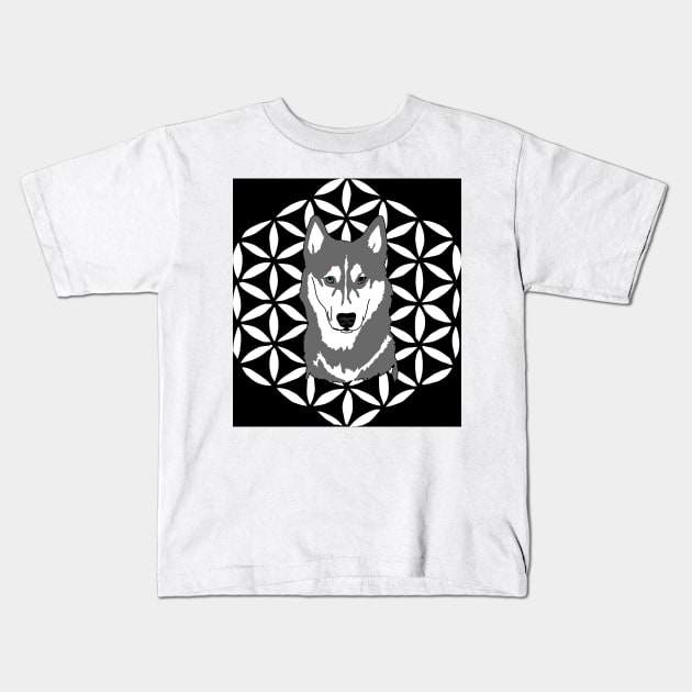 Husky flower of life Kids T-Shirt by Noamdelf06